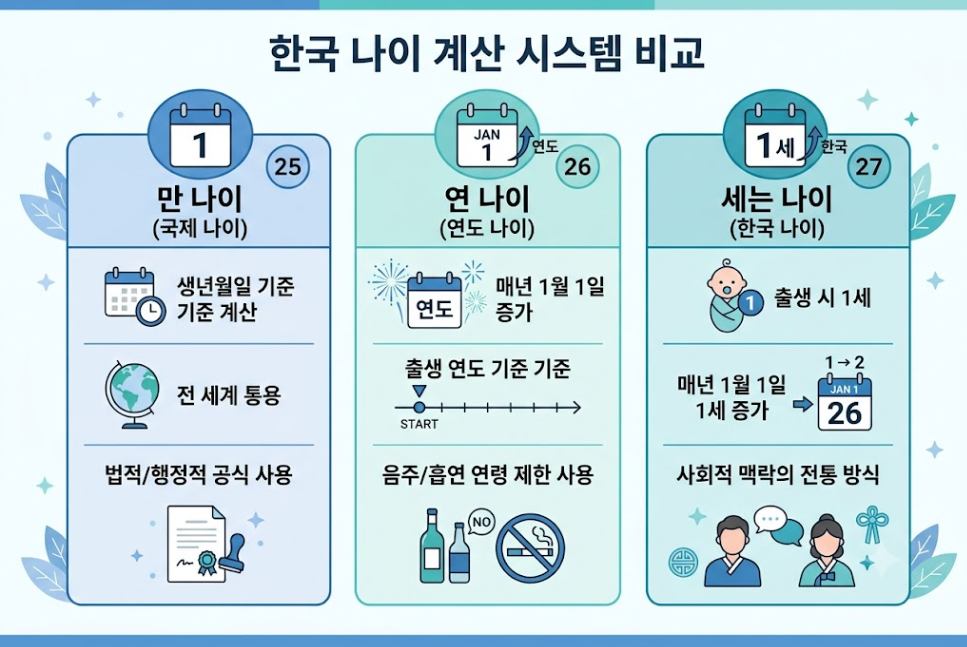 만 나이, 연 나이, 세는나이 비교 인포그래픽