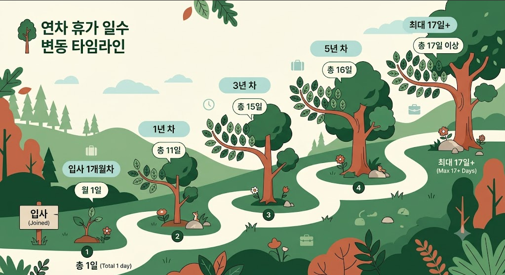 연차 발생기준 1년미만 1년이상 가산 설명