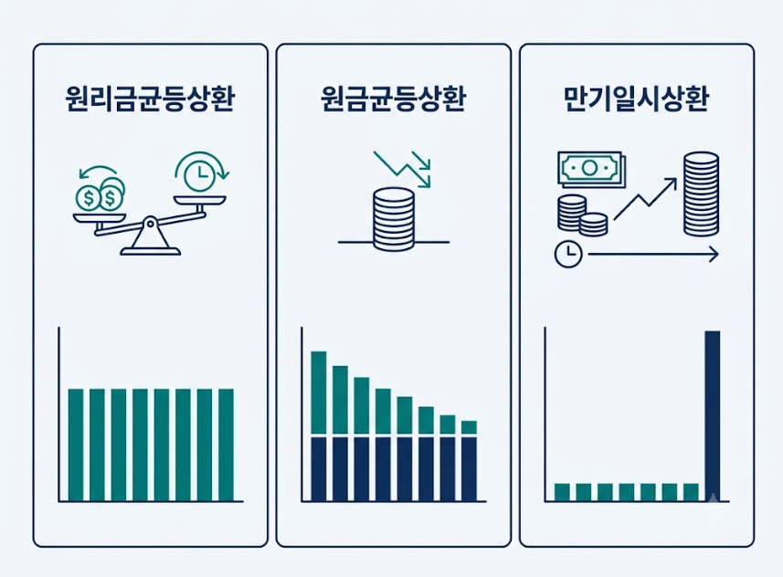 대출 상환방식 3가지 비교 인포그래픽