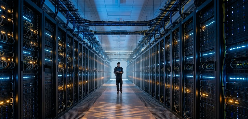 2030년 AI 데이터센터와 GPU 인프라 확장을 상징하는 이미지