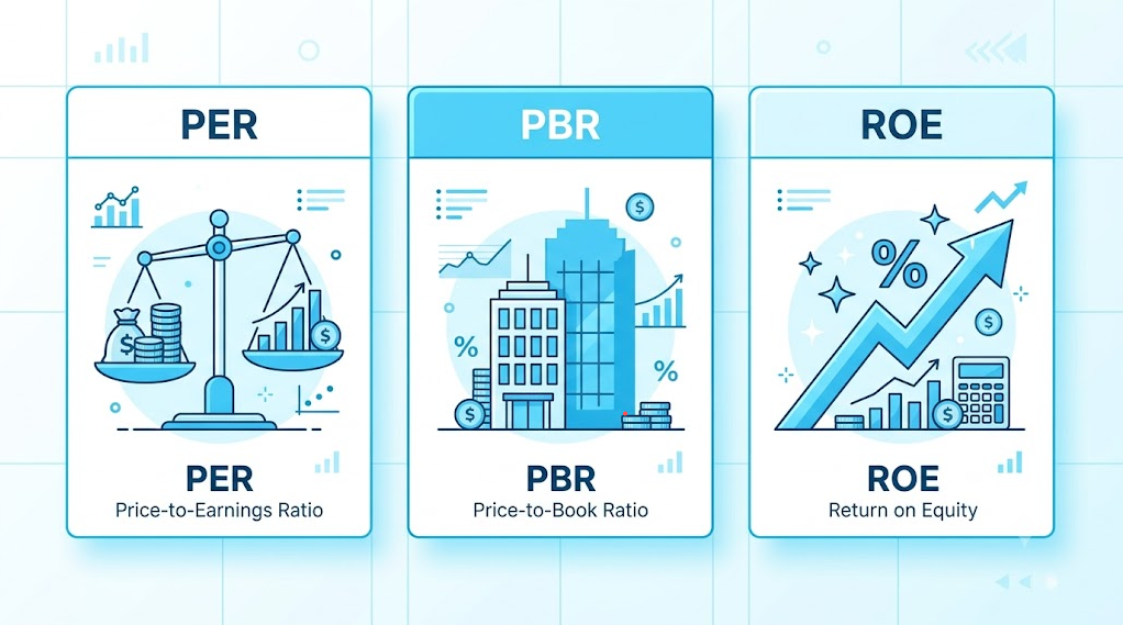 PER PBR ROE 핵심 밸류에이션 지표를 비교한 인포그래픽
