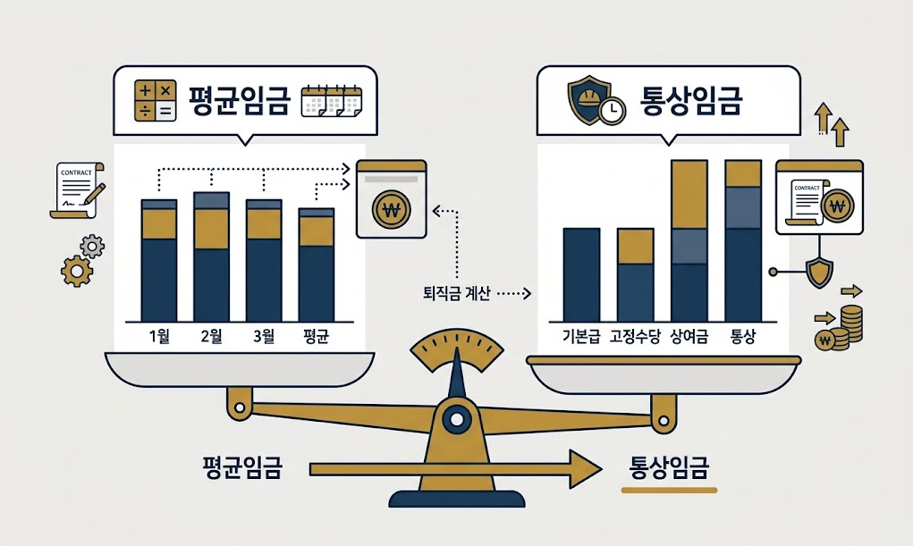 퇴직금 계산 공식 평균임금 통상임금 비교 인포그래픽