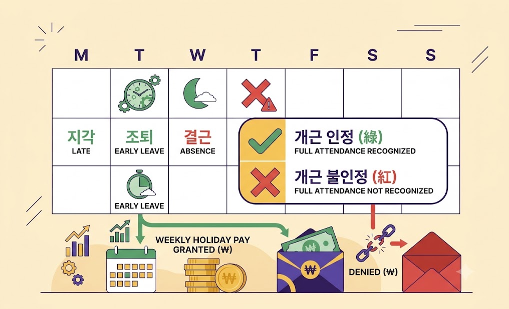 주휴수당 개근 인정 기준 지각 조퇴 결근 판단
